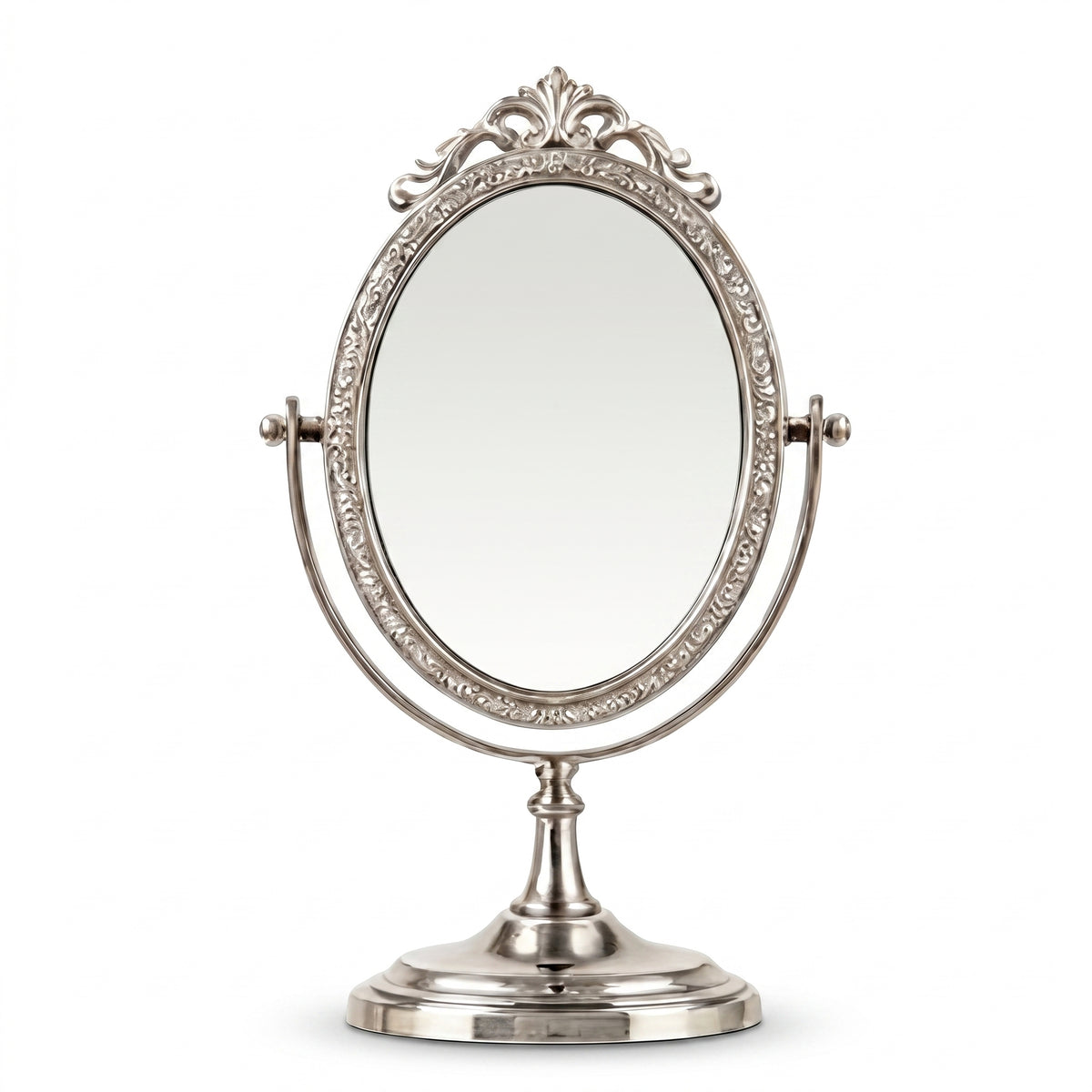 Polished Silver Finish Oval Swivel Mirror