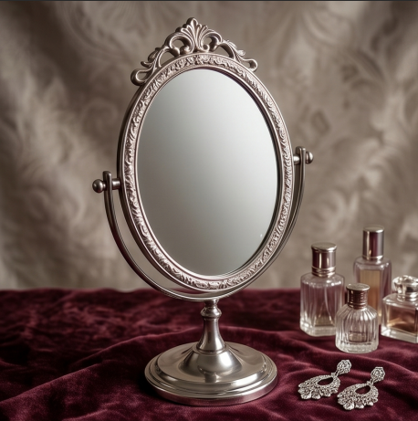Polished Silver Finish Oval Swivel Mirror