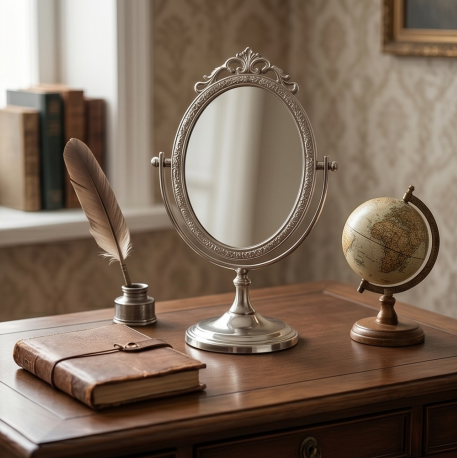 Polished Silver Finish Oval Swivel Mirror