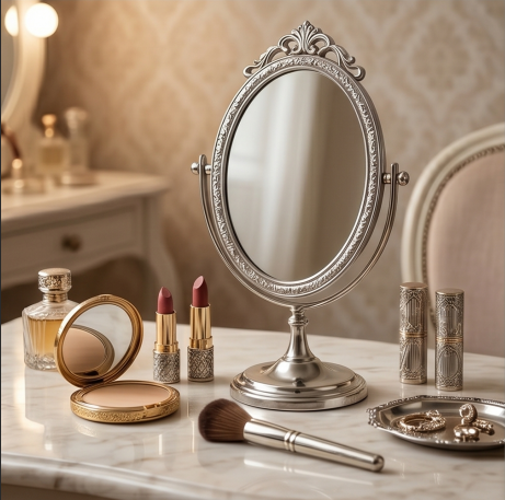 Polished Silver Finish Oval Swivel Mirror