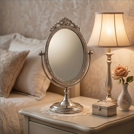 Polished Silver Finish Oval Swivel Mirror