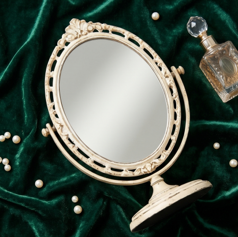 Antique Cream Oval Swivel Mirror