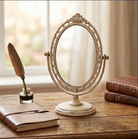 Antique Cream Oval Swivel Mirror