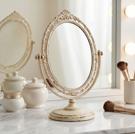 Antique Cream Oval Swivel Mirror