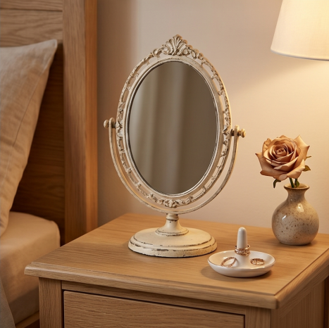 Antique Cream Oval Swivel Mirror