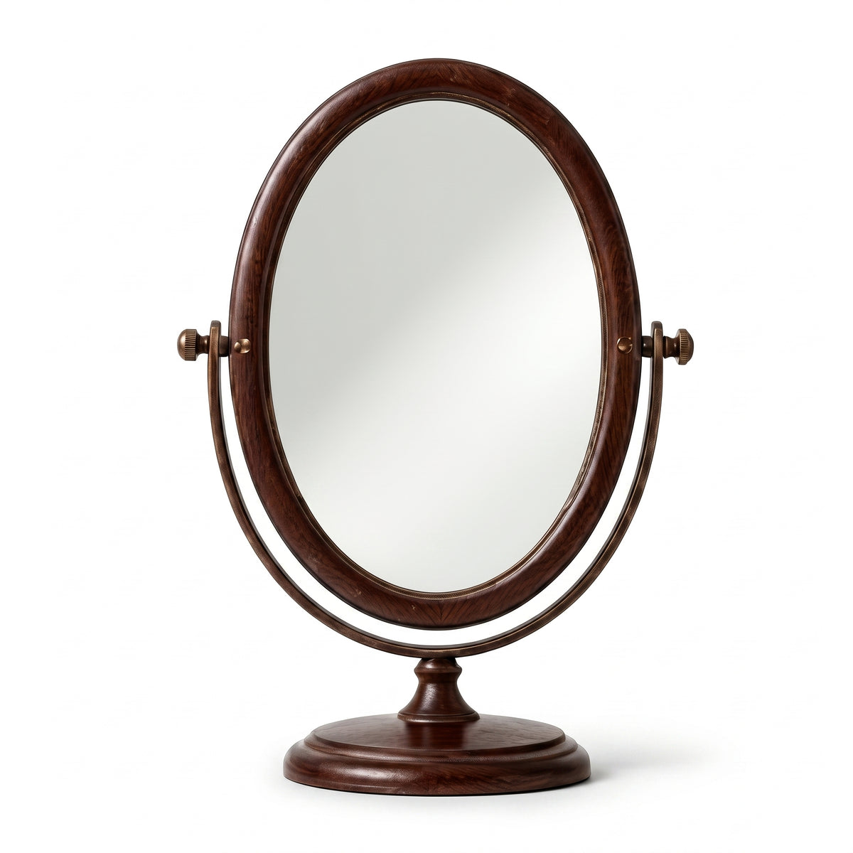 Dark Wood Oval Swivel Tabletop Mirror