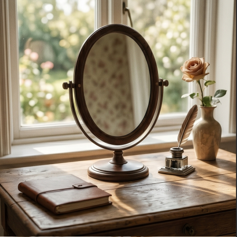 Dark Wood Oval Swivel Tabletop Mirror