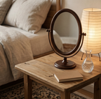 Dark Wood Oval Swivel Tabletop Mirror
