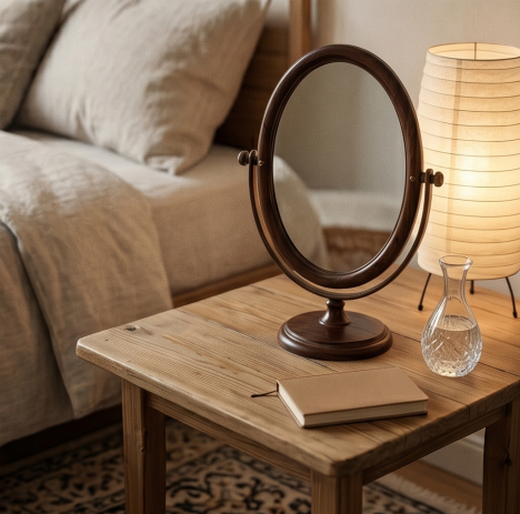 Dark Wood Oval Swivel Tabletop Mirror