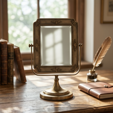 Vintage Bronze Finish Rectangular Swivel Tabletop Mirror