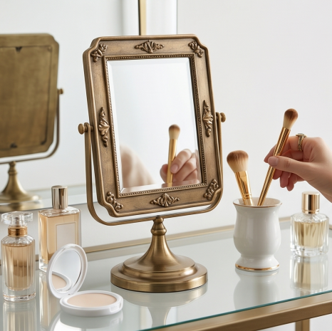 Vintage Bronze Finish Rectangular Swivel Tabletop Mirror