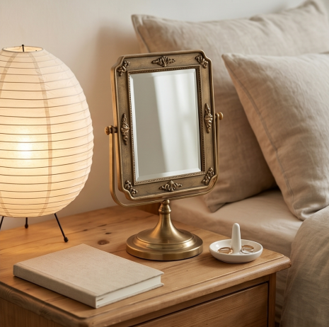 Vintage Bronze Finish Rectangular Swivel Tabletop Mirror