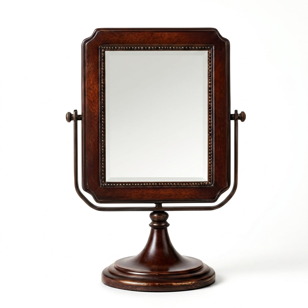 Dark Wood Rectangular Swivel Tabletop Mirror