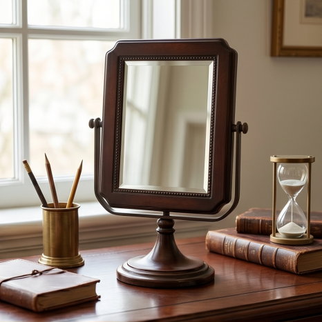 Dark Wood Rectangular Swivel Tabletop Mirror