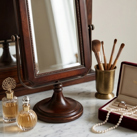 Dark Wood Rectangular Swivel Tabletop Mirror