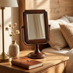 Dark Wood Rectangular Swivel Tabletop Mirror
