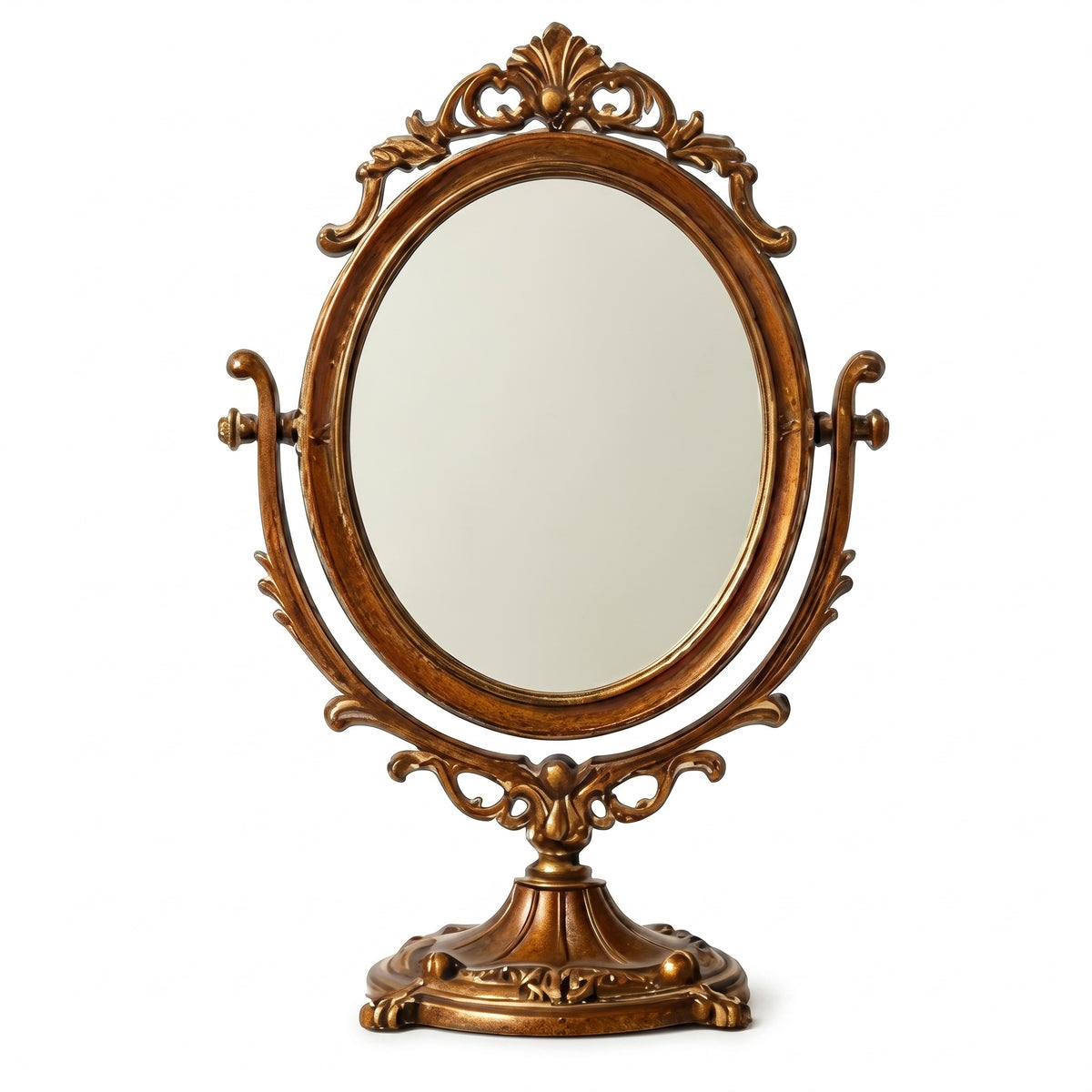 Ornate Bronze Finish Swivel Tabletop Mirror