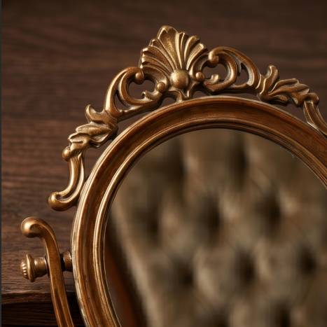 Ornate Bronze Finish Swivel Tabletop Mirror