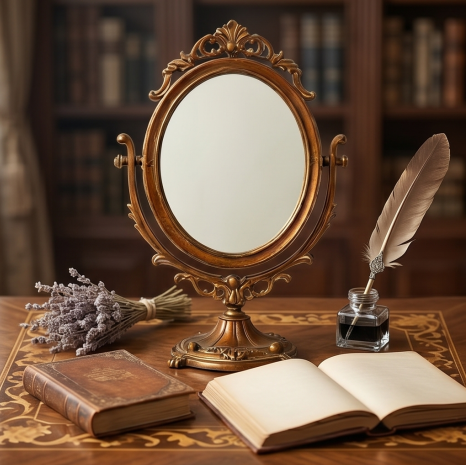 Ornate Bronze Finish Swivel Tabletop Mirror