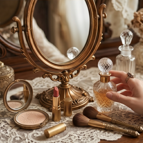 Ornate Bronze Finish Swivel Tabletop Mirror