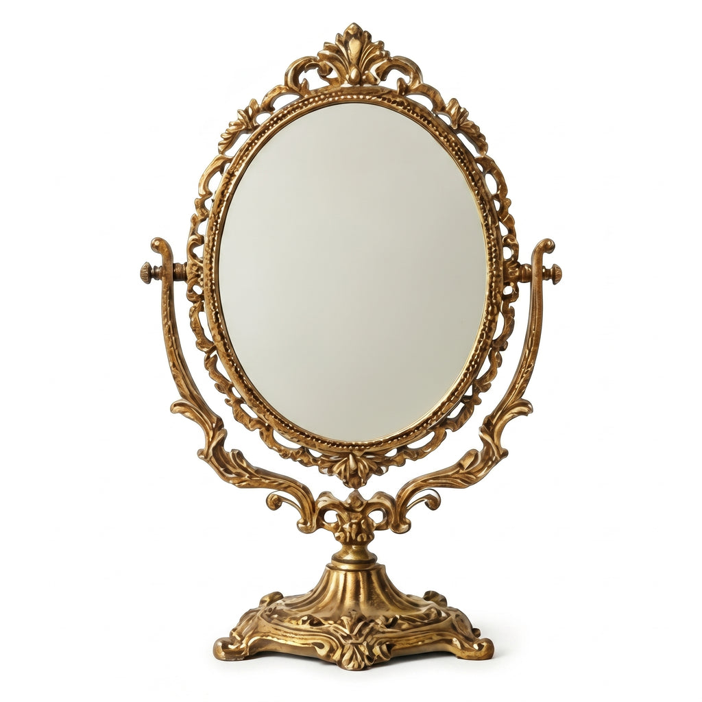 Ornate Gold Finish Swivel Tabletop Mirror