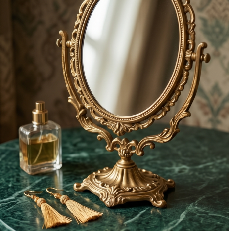 Ornate Gold Finish Swivel Tabletop Mirror