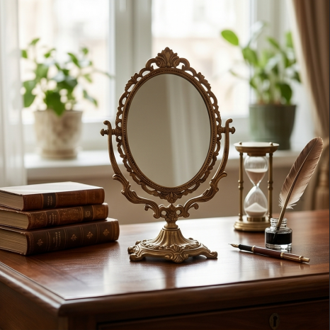 Ornate Gold Finish Swivel Tabletop Mirror