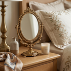 Ornate Gold Finish Swivel Tabletop Mirror