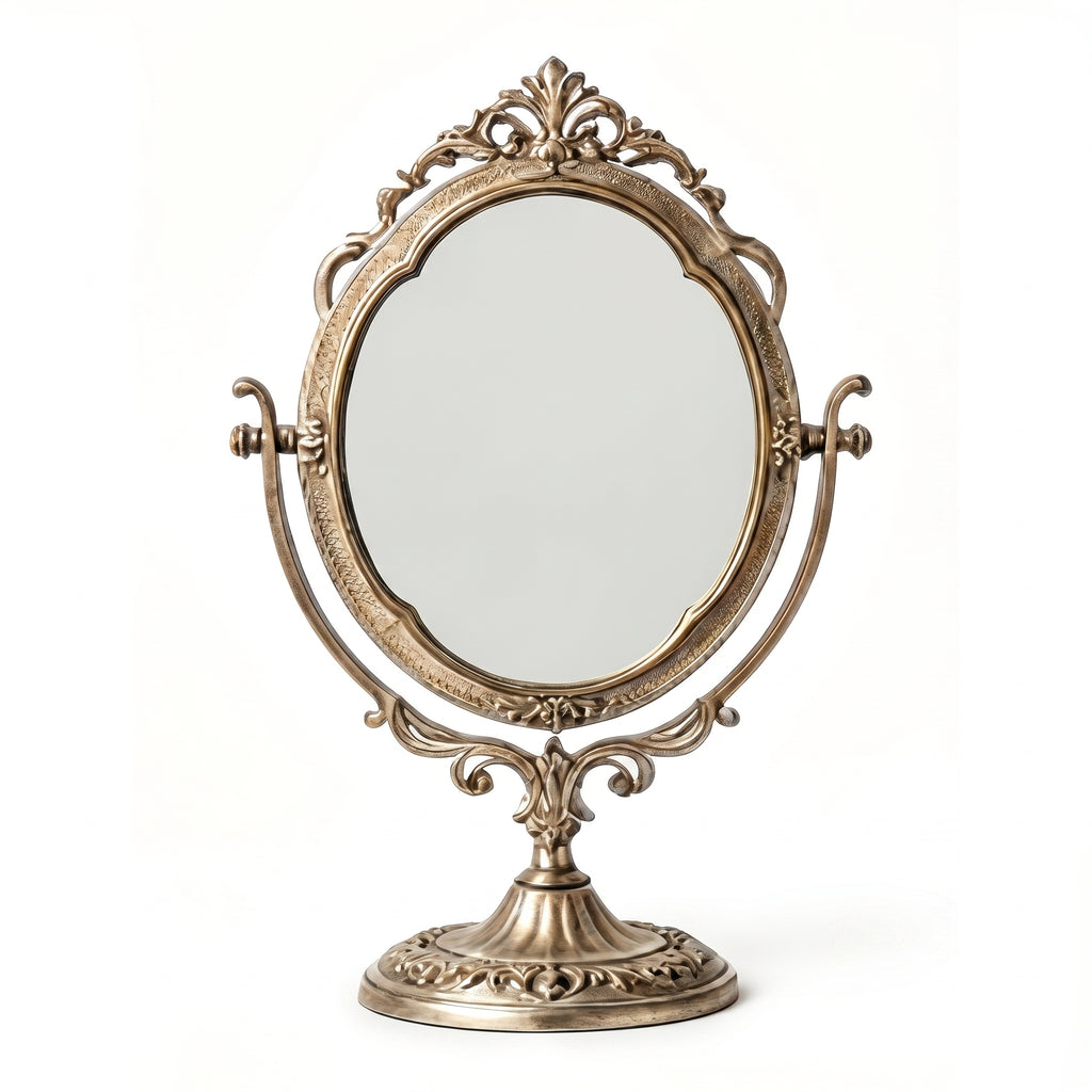 Antique Brass Finish Swivel Tabletop Mirror