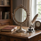 Antique Brass Finish Swivel Tabletop Mirror