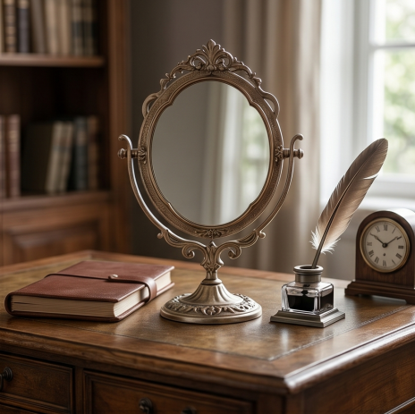 Antique Brass Finish Swivel Tabletop Mirror