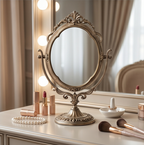 Antique Brass Finish Swivel Tabletop Mirror