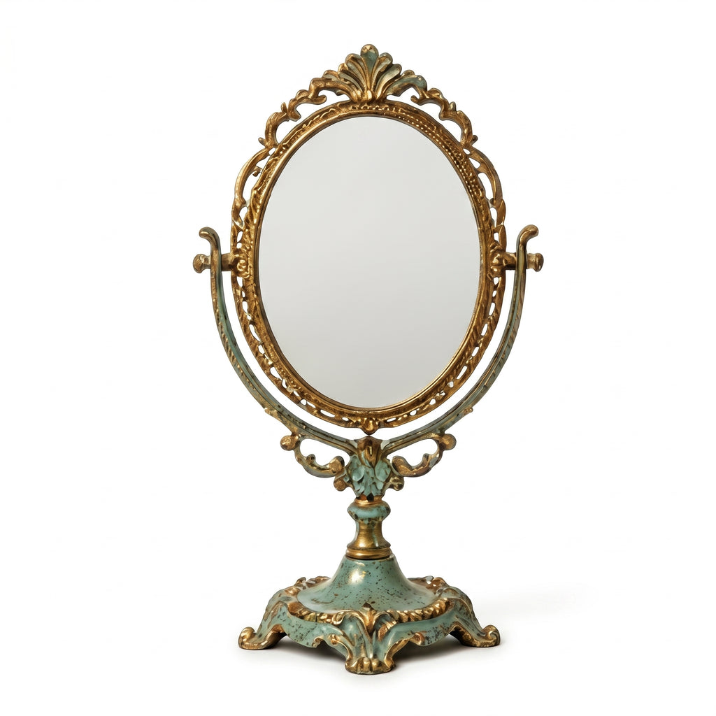 Vintage Patina Finish Oval Swivel Mirror