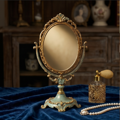 Vintage Patina Finish Oval Swivel Mirror