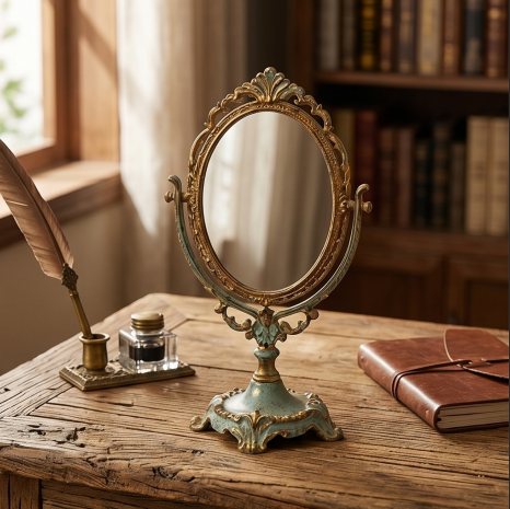 Vintage Patina Finish Oval Swivel Mirror