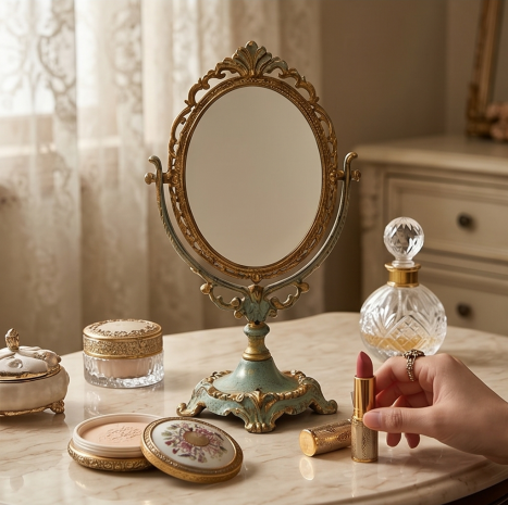 Vintage Patina Finish Oval Swivel Mirror