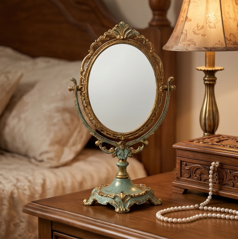 Vintage Patina Finish Oval Swivel Mirror