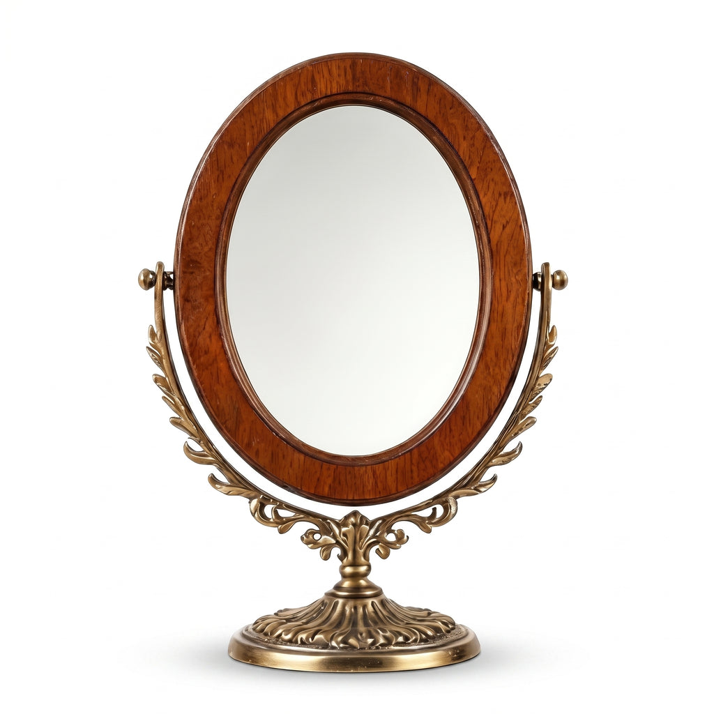 Wood-Frame Swivel Tabletop Mirror