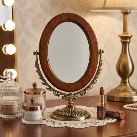 Wood-Frame Swivel Tabletop Mirror