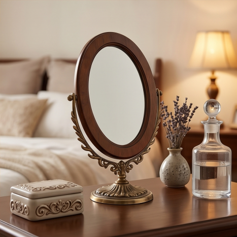 Wood-Frame Swivel Tabletop Mirror