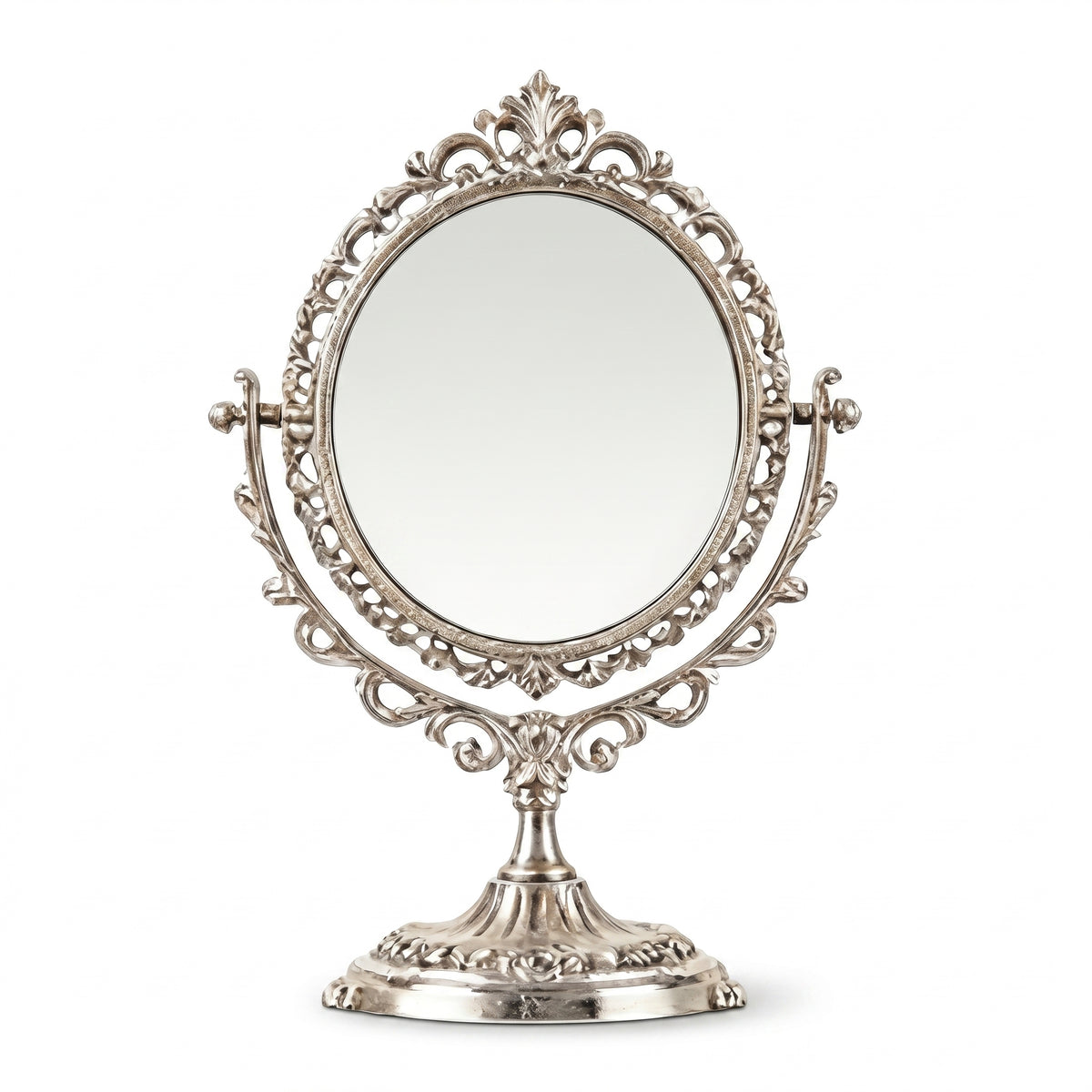 Vintage Silver Finish Swivel Tabletop Mirror