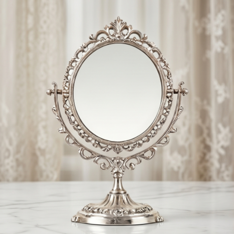 Vintage Silver Finish Swivel Tabletop Mirror